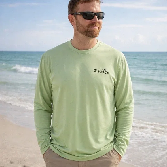 New Salt Life Performance Shirt Mens Small Green Long Sleeve UVapor UPF 50 - Picture 1 of 10